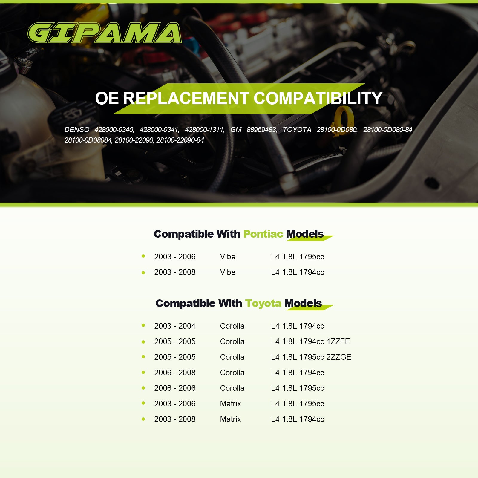 GIPAMA Starter for Toyota Corolla L4 1.8L 2003 2004 2005 2006 2007 2008 Matrix L4 1.8L Pontiac Vibe L4 1.8L Starter Motor(17841N)