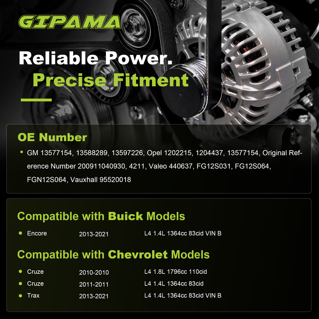 GIPAMA GALT-11399N Alternator for Buick 2013-2021, Chevy Cruze 2010-2011