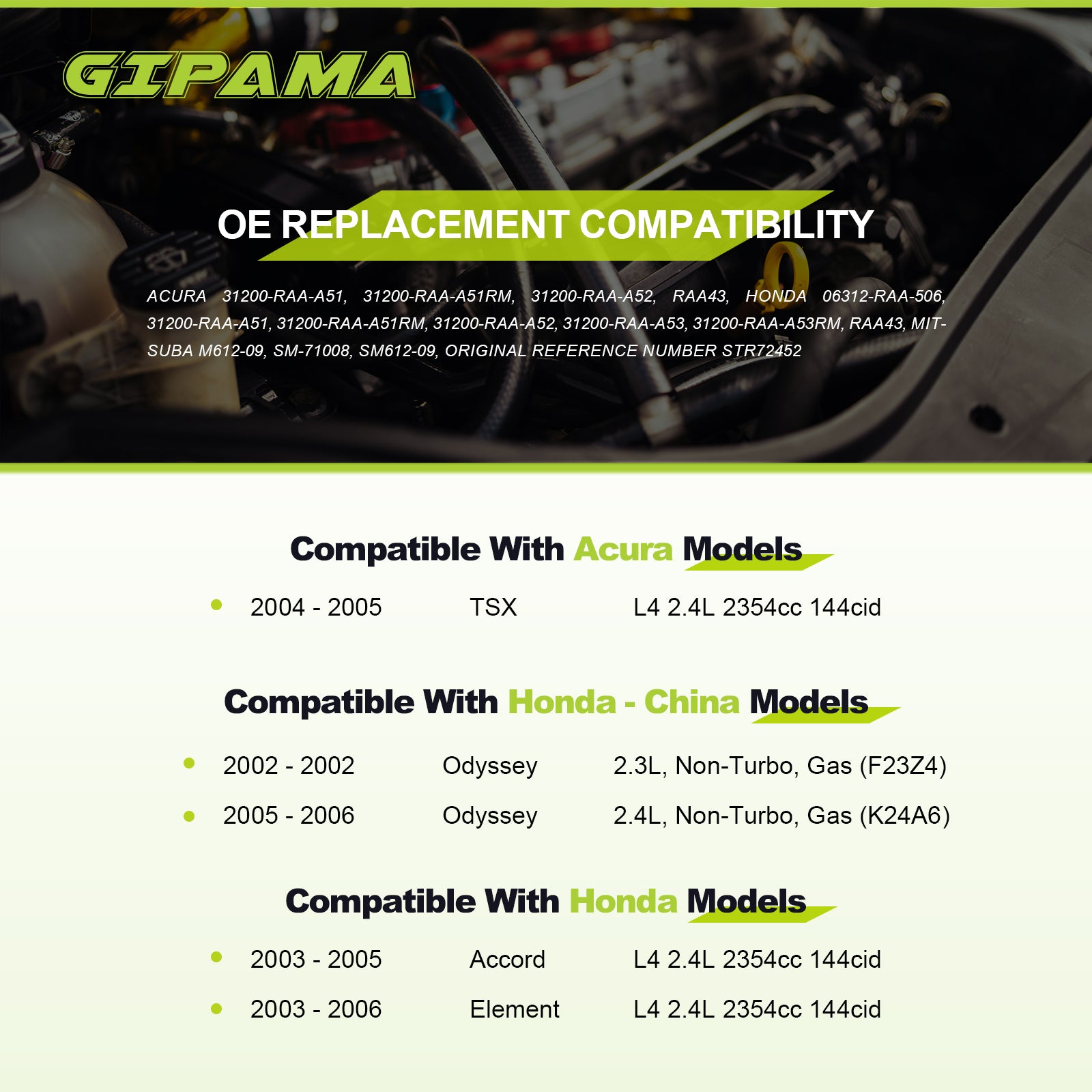 Gipama Starter for 2003-2005 Honda Accord, 2003-2006 Honda Element, 2004-2005 Acura TSX, 2.4L L4 Engine ( 17870N )