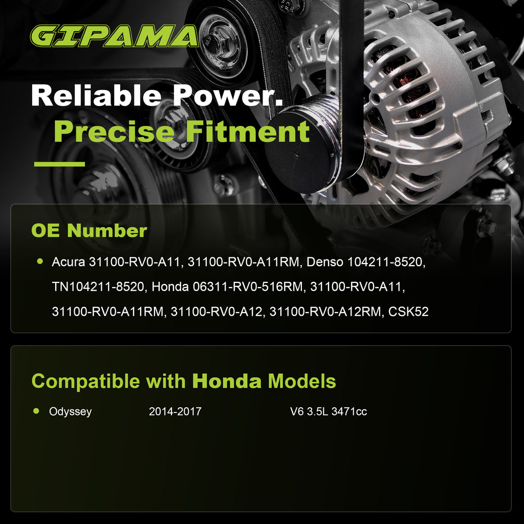 GIPAMA GALT-11775N Alternator for Honda Odyssey 2014-2017 3.5L V6 130A
