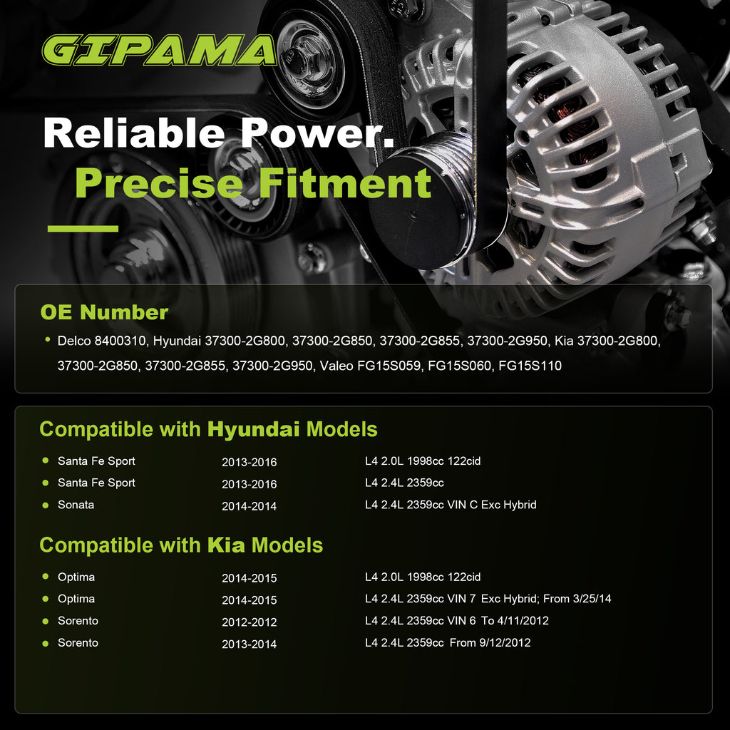 GIPAMA GALT-11710N Alternator for Hyundai 2013-2016, Kia 2012-2015 2.0/2.4L