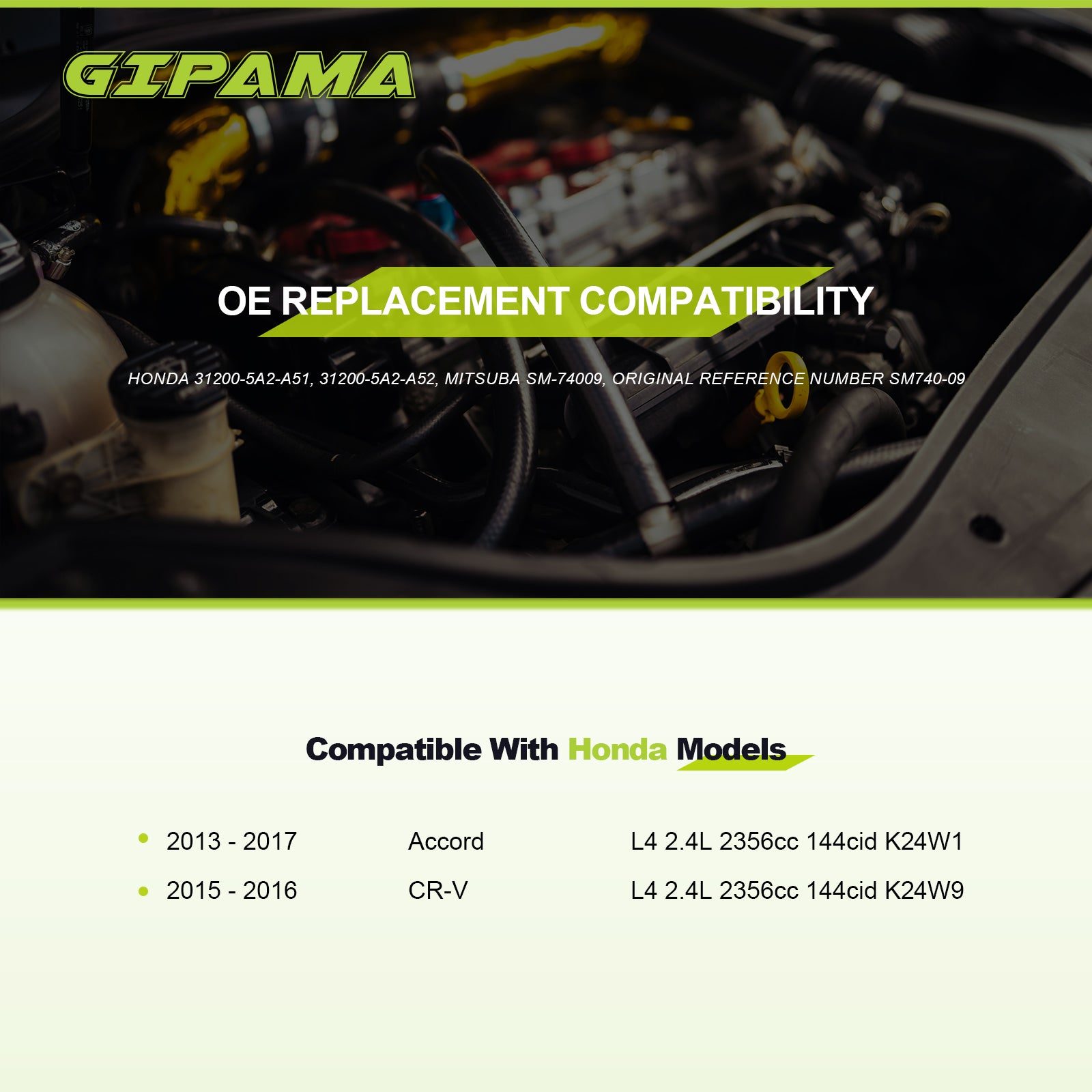 GIPAMA Starter for Honda Accord L4 2.4L 2013 2014 2015 2016 2017, CR-V L4 2.4L 2015 2016(10914N)