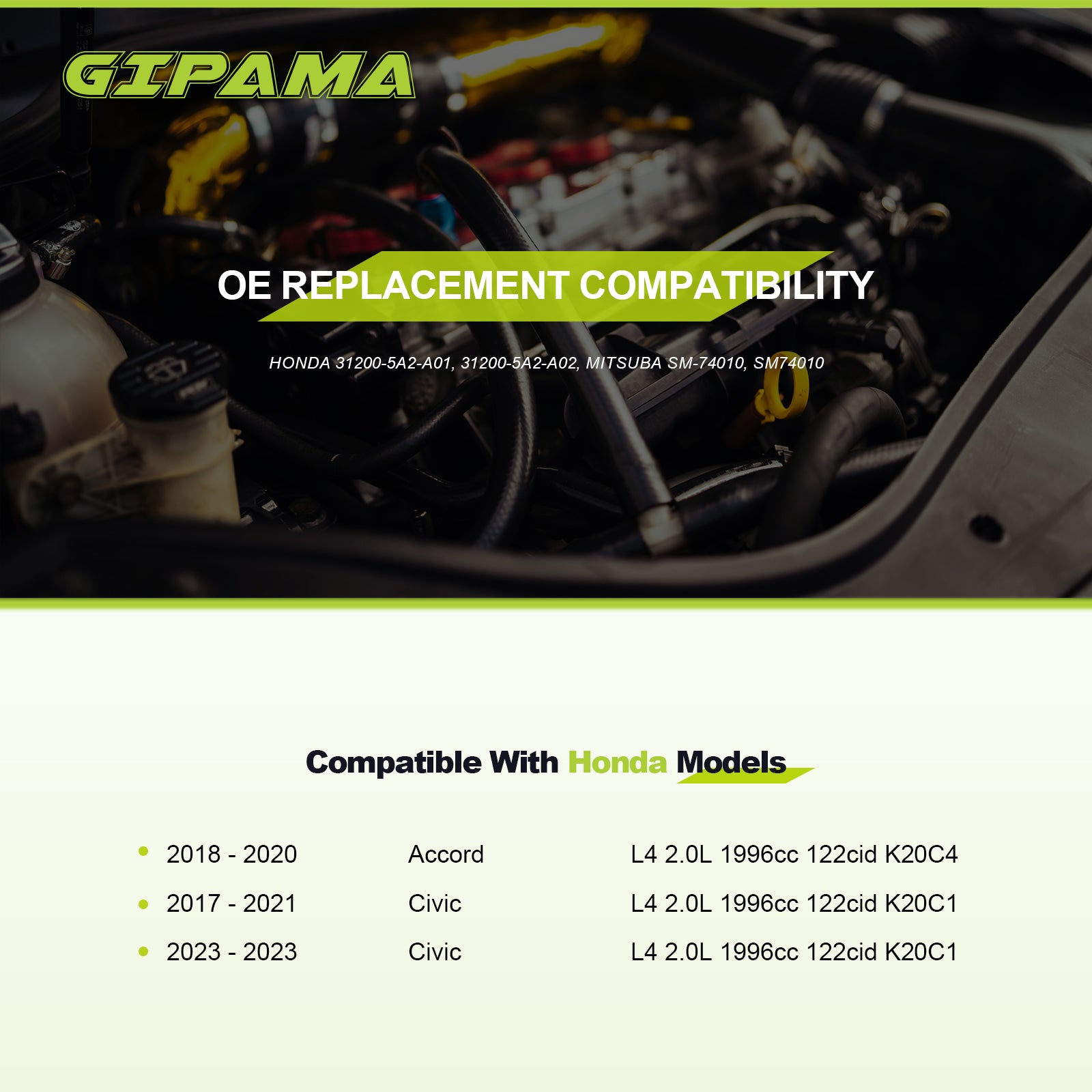 GIPAMA Starter for Honda Civic 2017 2018 2019 2020 2021, for Honda Accord 2018 2019 2020,L4 2.0L, 31200-RPY-G02, SM750-10(SM75010，16390N）)