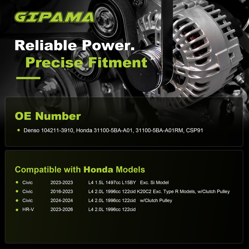 GIPAMA GALT-11931N Alternator for Honda Civic HR-V 2.0L/1.5L 2016-2023 135A