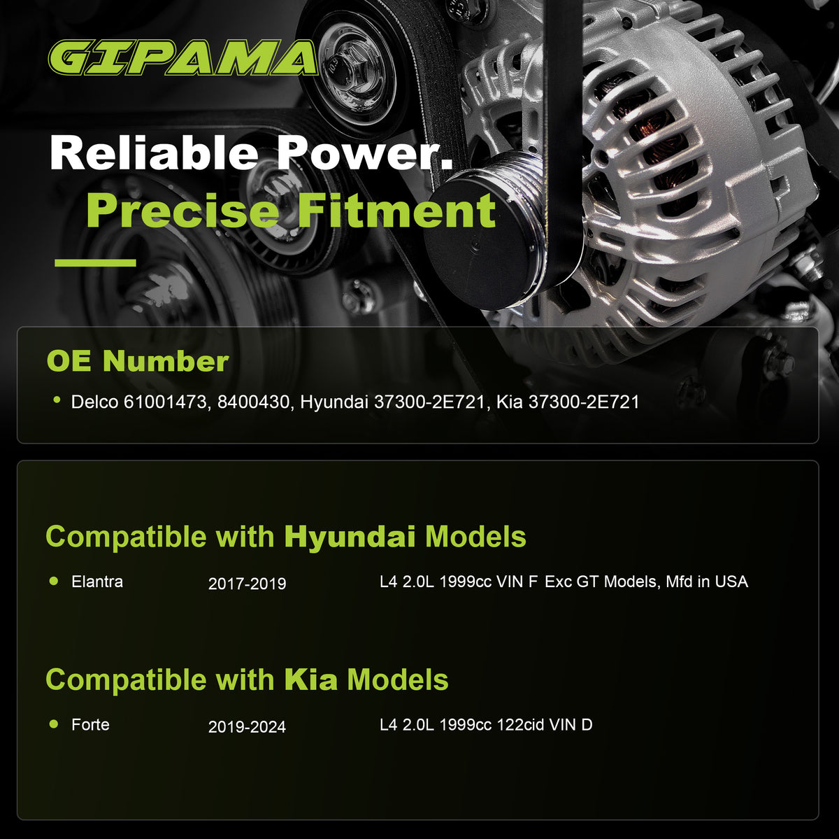 GIPAMA GALT-11934N Alternator for Hyundai 2017-2019,Kia 2019-2024 2.0L 150A