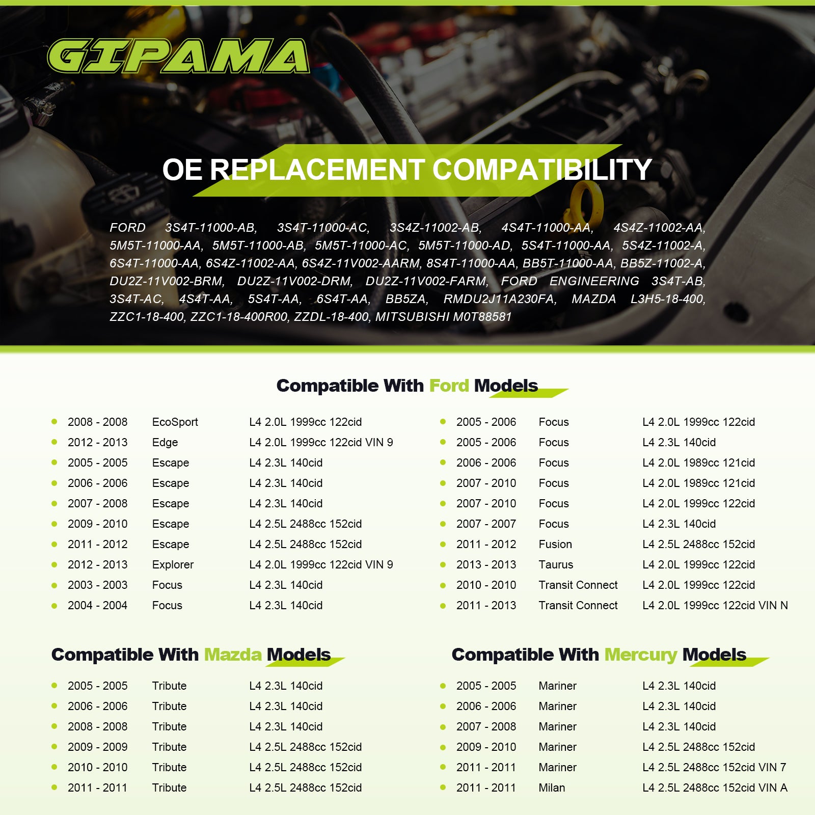 GIPAMA Starter for 2003-2013 Ford Focus,Fusion,Taurus,EcoSport,Edge,Escape,Explorer,Transit Connect; Tribute;Mercury Milan,Mariner,L4(6674N)