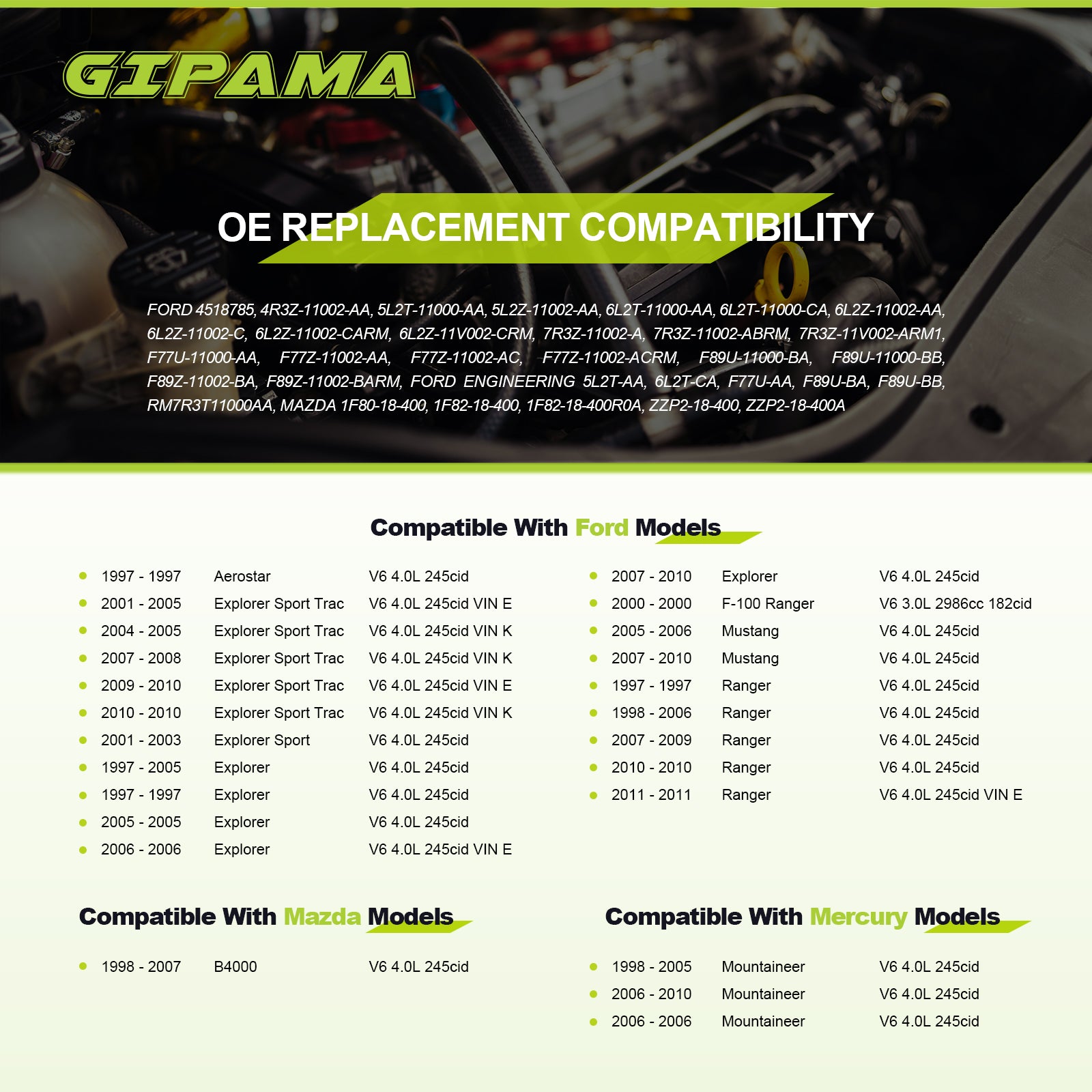 GIPAMA Starter for 1997-2011 Ford Mustang,Explorer,Explorer Sport,Explorer Sport Trac,F-100 Ranger,Ranger,Aerostar;Fit for Mazda B4000;Mercury Mountaineer,4.0L 3.0L,V6（3273N ）