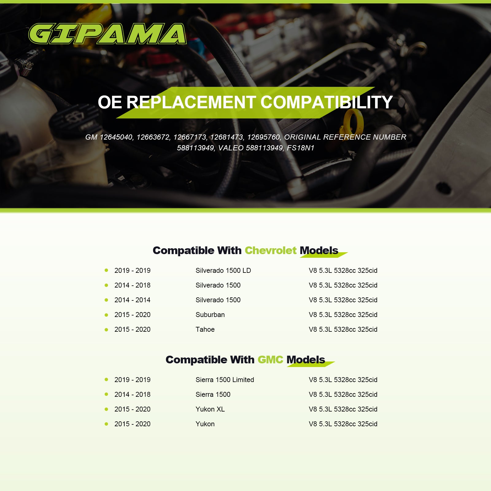 GIPAMA Starter for 2014-2020 Chevrolet Silverado 1500/Suburban/Tahoe,CMC Sierra 1500/Sierra 1500 LIMITED/Yukon/YUKON XL (10911N)