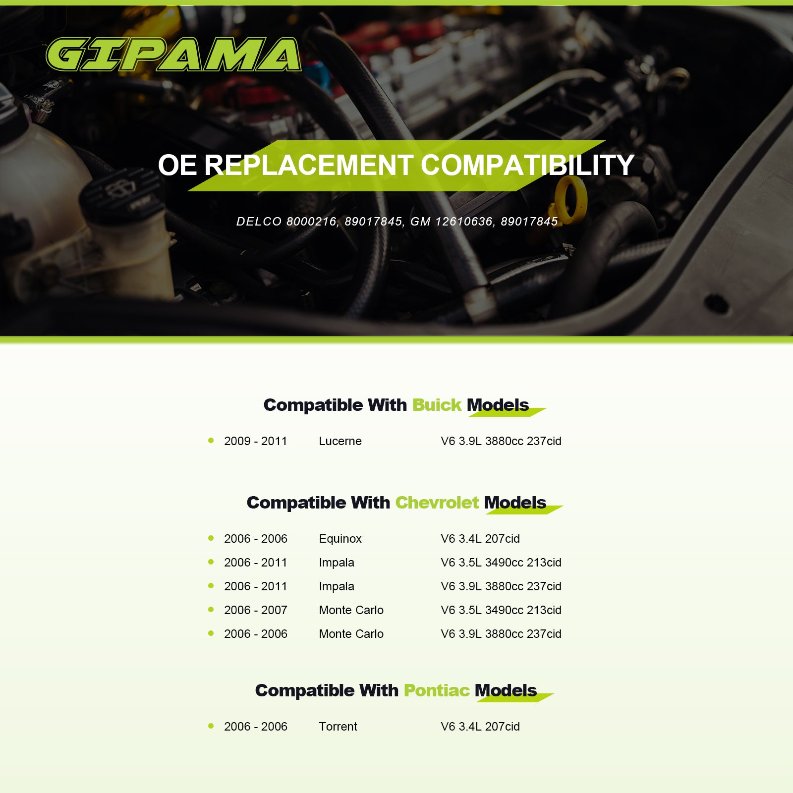 GIPAMA Starter for 2006-2011 Chevrolet Impala 3.5 3.9L, 2006-2007 Monte Carlo 3.9L, 2009-2011 Buick Lucerne 3.4L, 2006 Equinox Torrent 3.4L V6(6785N)