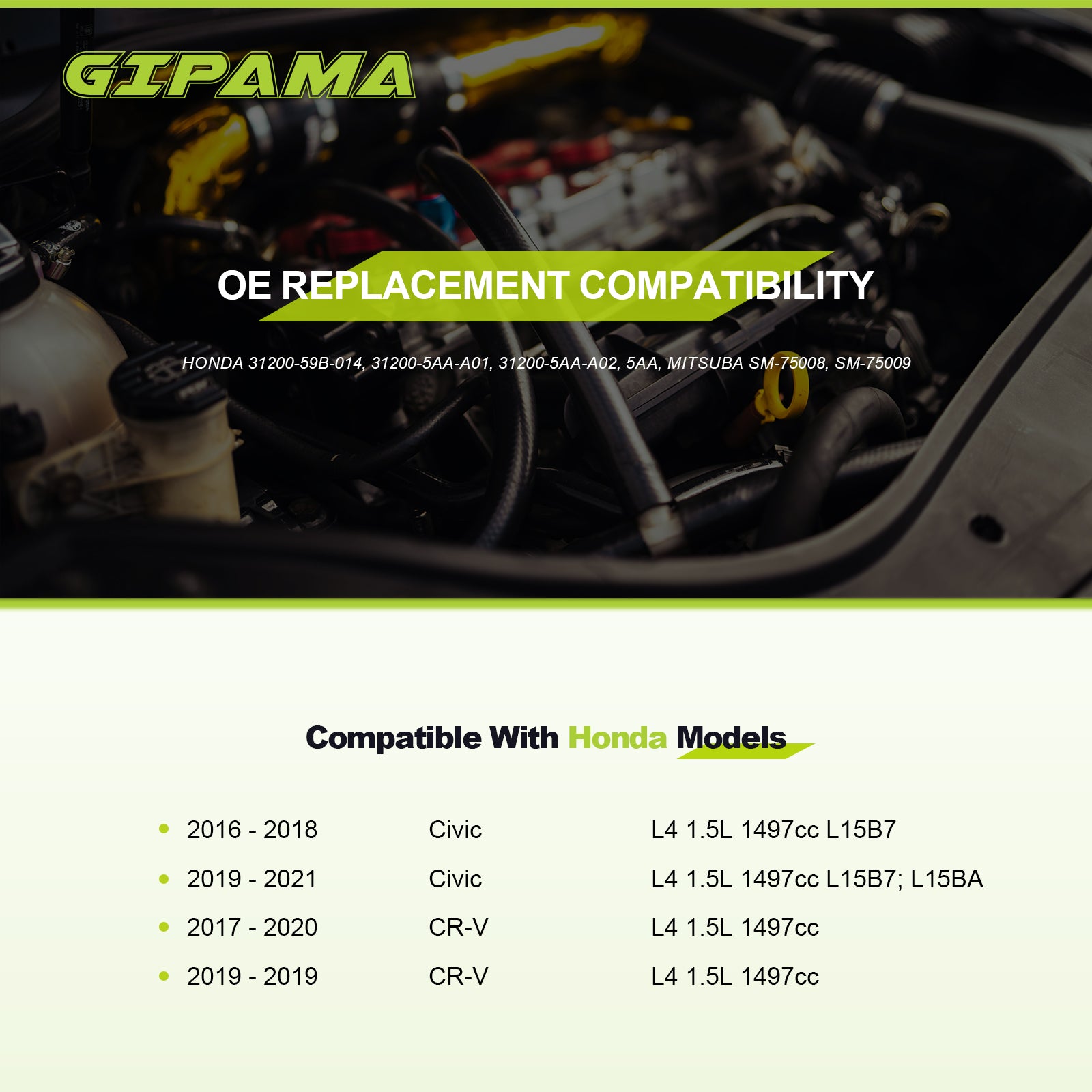 GIPAMA  Starter for Honda CRV 2018-2021,Civic 2016-2021,for Honda Accord 2018 2019 2020, L4 1.5L,(16434N)