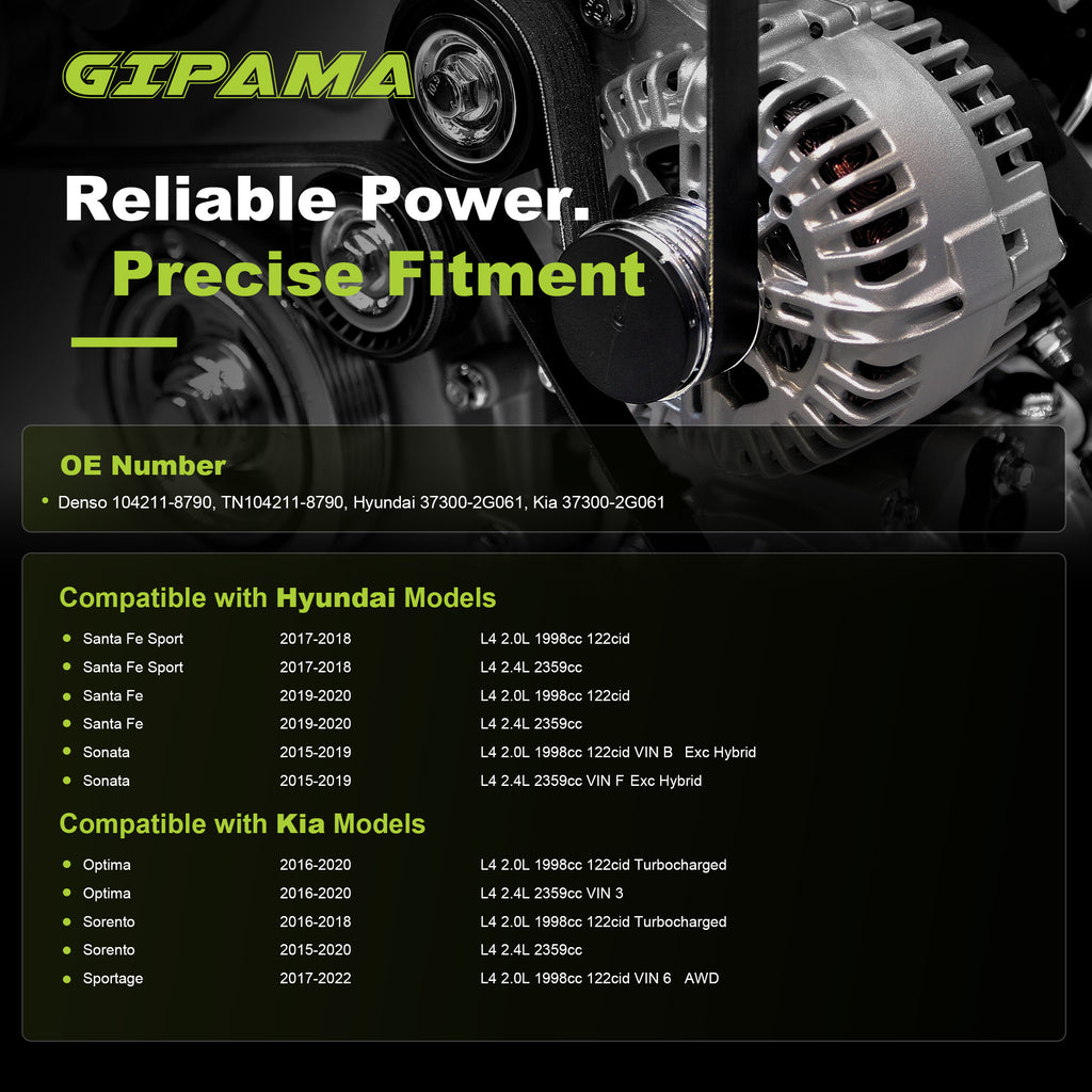 GIPAMA GALT-11953N Alternator for Hyundai Kia 2.0L 2.4L 2015-2022 150A