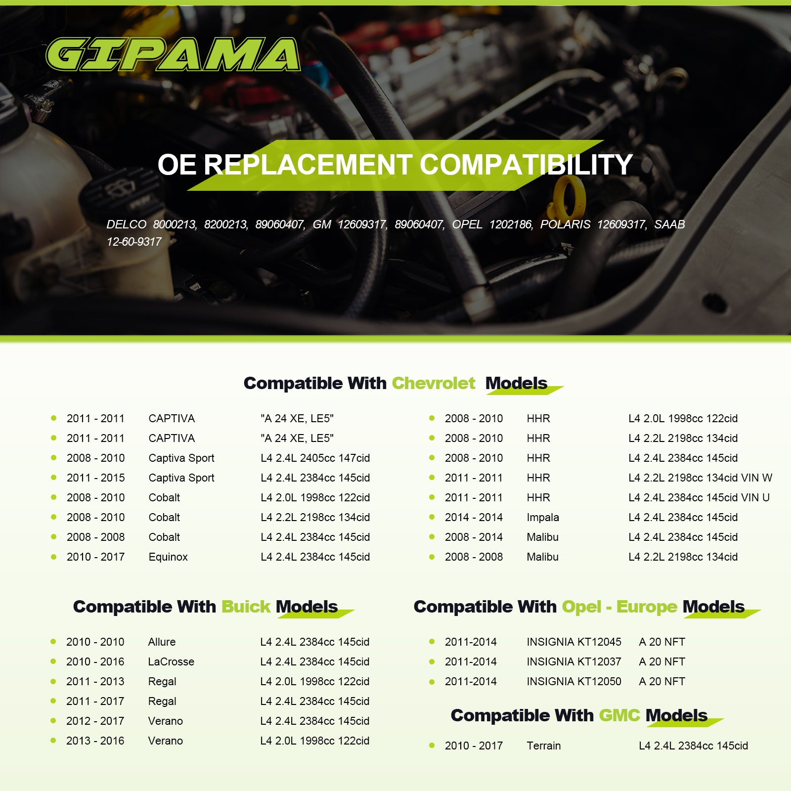 GIPAMA Starter for 2007-2019 Buick Allure,Lacrosse,Regal,Verano;Chevy Cobalt,HHR,Impala,Malibu,Captiva Sport,Equinox;Polaris Slingshot;Pontiac G5,G6,Solstice;Saab 9-3,9-3X;Saturn Aura,Sky,Vue(6947N)