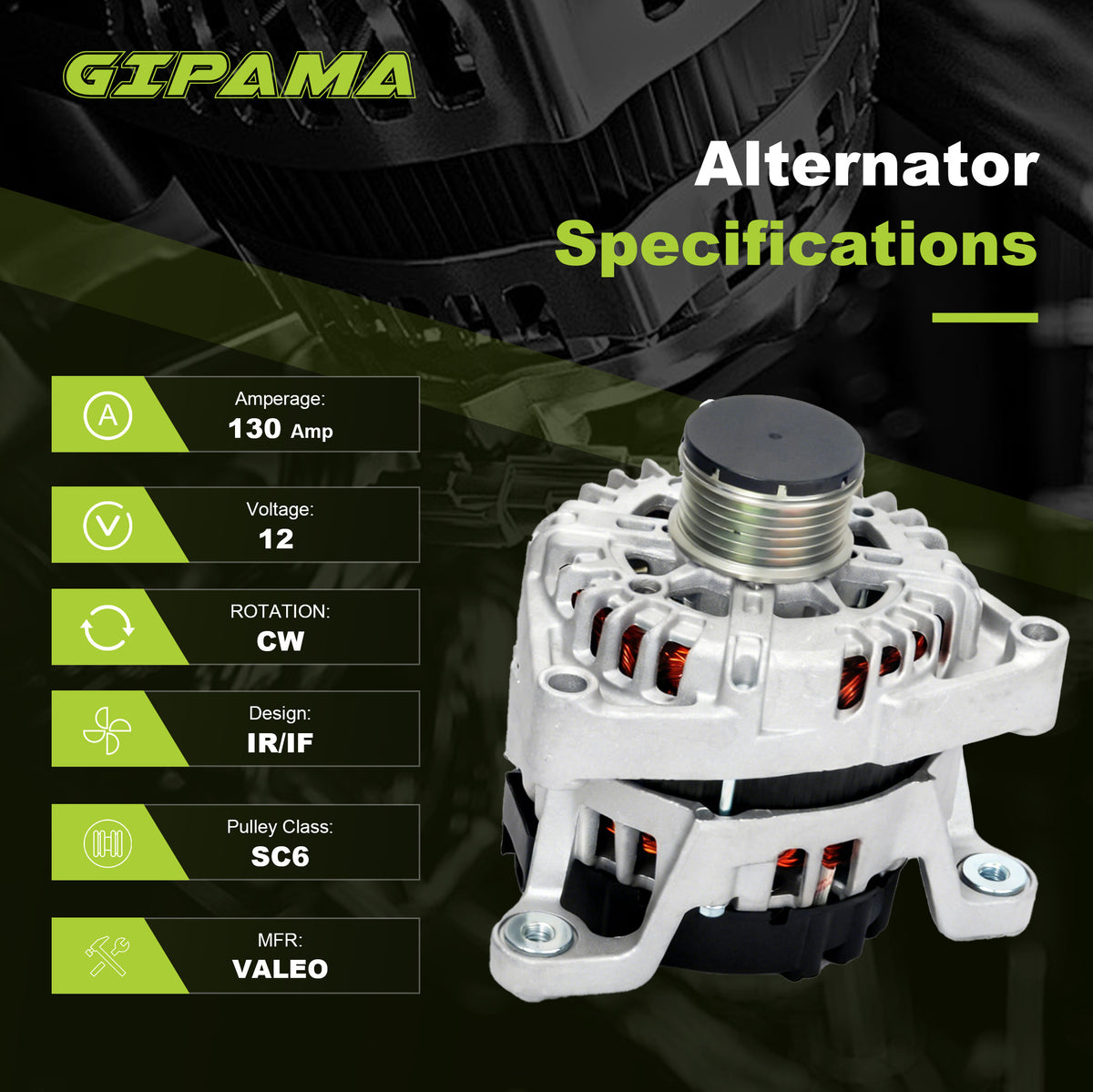 GIPAMA GALT-11399N Alternator for Buick 2013-2021, Chevy Cruze 2010-2011