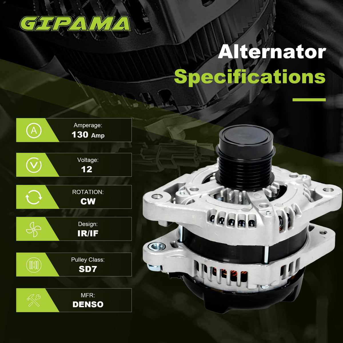 GIPAMA GALT-11137N Alternator for Lexus 2007-2018, Toyota 2005-2018 V6 130A