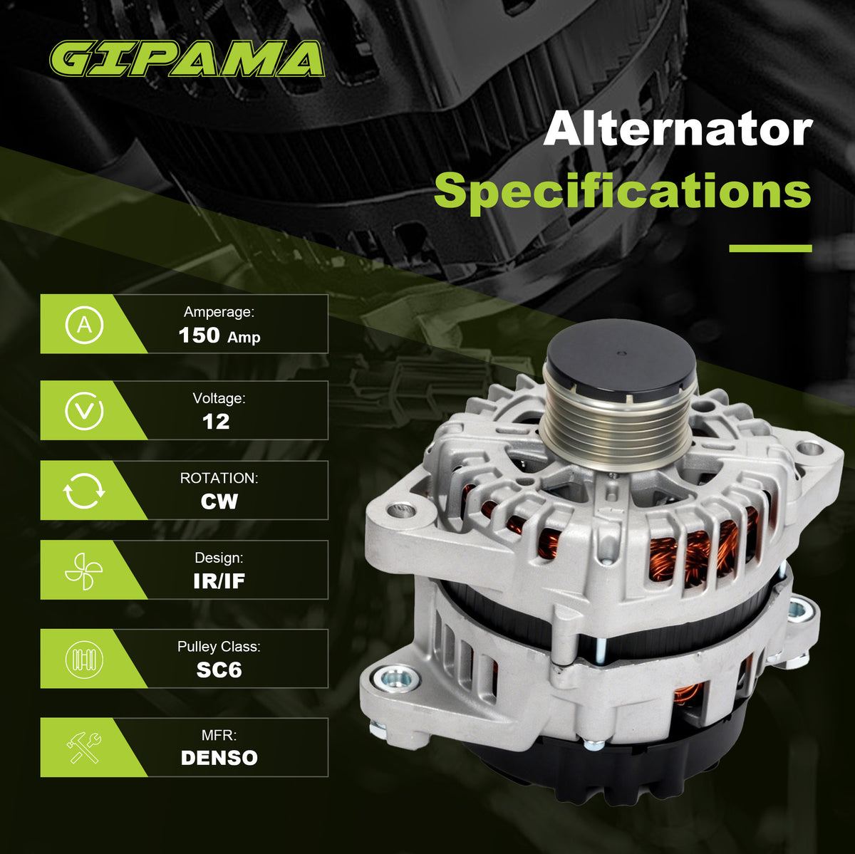 GIPAMA GALT-11710N Alternator for Hyundai 2013-2016, Kia 2012-2015 2.0/2.4L