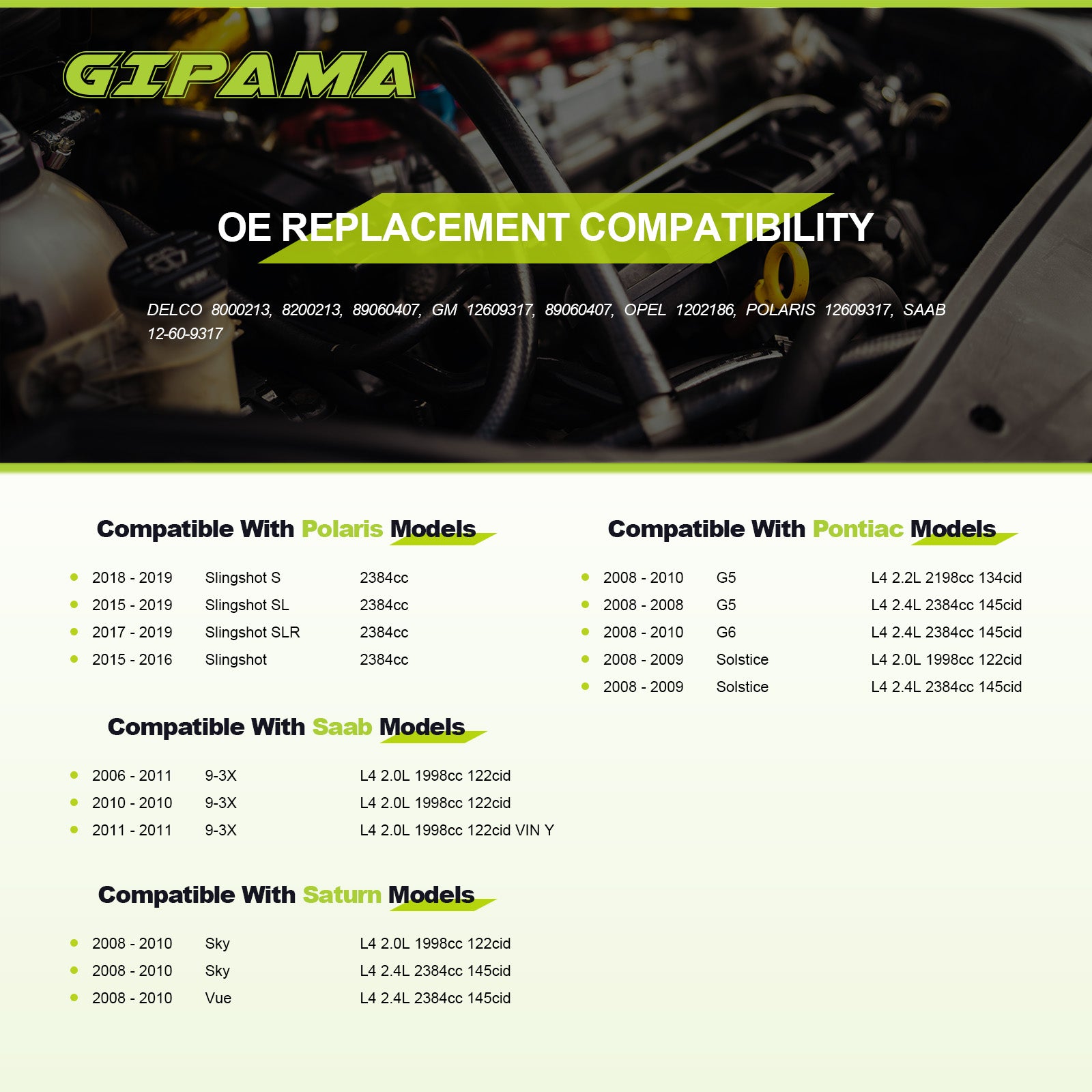 GIPAMA Starter for 2007-2019 Buick Allure,Lacrosse,Regal,Verano;Chevy Cobalt,HHR,Impala,Malibu,Captiva Sport,Equinox;Polaris Slingshot;Pontiac G5,G6,Solstice;Saab 9-3,9-3X;Saturn Aura,Sky,Vue(6947N)